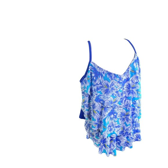 Tropical Escape Missy Flounce Tankini Blue Jay Palm Party Size 16 - Picture 6 of 12